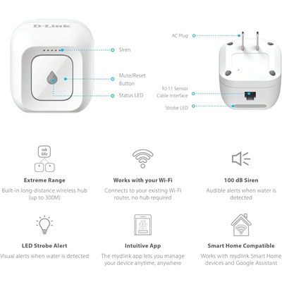 D-Link DCH-S1621KT Wi-Fi Water Sensor and Alarm Starter Kit - Image 2