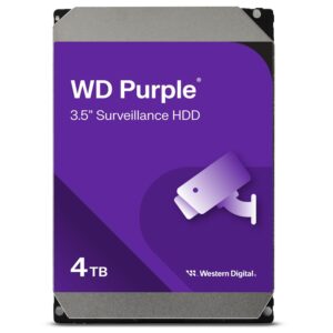WD Purple 4TB Hard Drive Dubai front view WD Purple 4TB Surveillance HDD for CCTV systems Western Digital 4TB Purple Hard Drive side angle 4TB CCTV Hard Drive for DVR and NVR Dubai UAE WD Purple 4TB Drive installed in security system