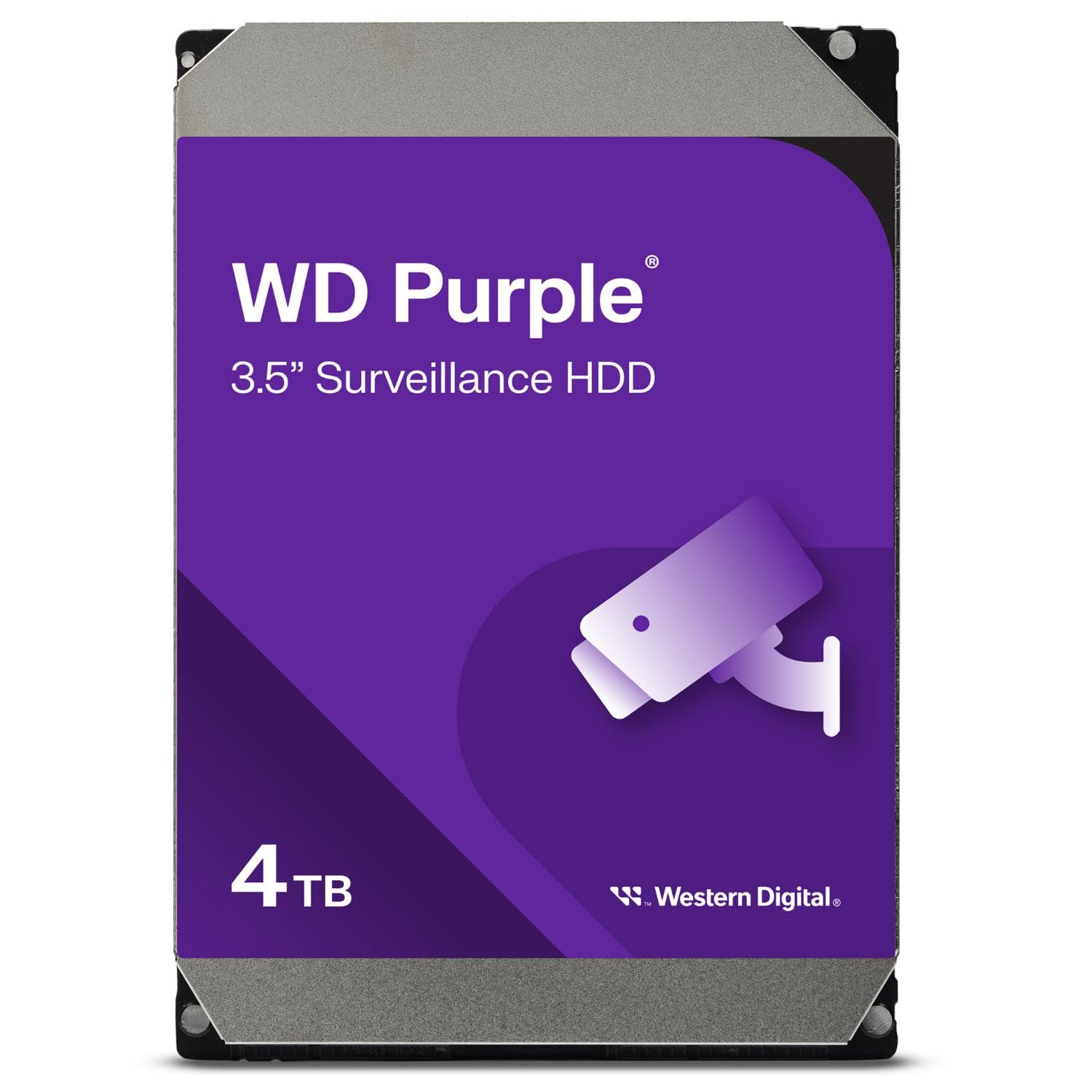 WD Purple 4TB Hard Drive Dubai front view WD Purple 4TB Surveillance HDD for CCTV systems Western Digital 4TB Purple Hard Drive side angle 4TB CCTV Hard Drive for DVR and NVR Dubai UAE WD Purple 4TB Drive installed in security system
